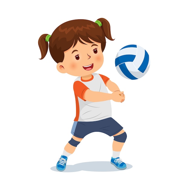 Vector cute girl playing volleyball