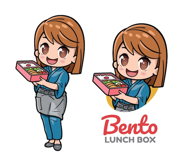 Una ragazza carina che presenta il bento lunch box