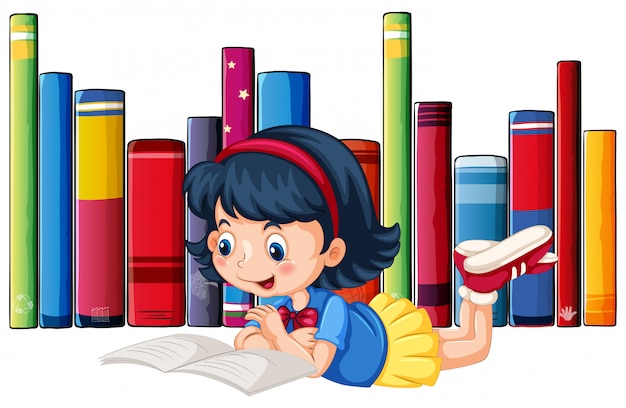 Vector cute girl reading books