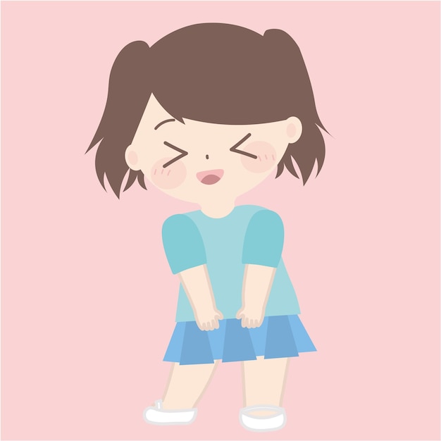 Vector cute girl really shy on pink background