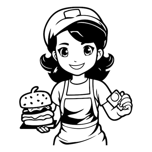 Vector cute girl in a red cap with hamburger vector illustration