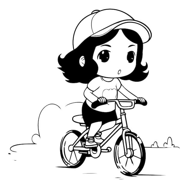 ベクトル カートゥーンスタイルで公園で自転車に乗っている可愛い女の子
