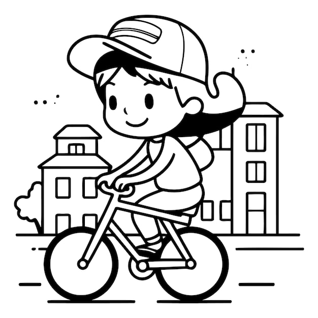 Vector cute girl riding bike in the city of a child riding a bicycle