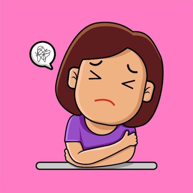 Cute girl sad depressed cartoon