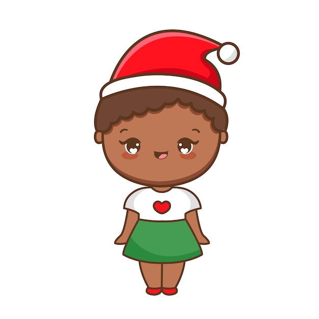 Vector cute girl santa and christmas  hand drawn cartoon art illustration