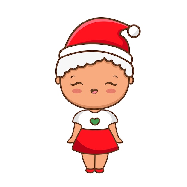 Cute girl santa and christmas  hand drawn cartoon art illustration