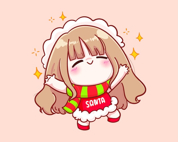 Cute girl in santa claus costume Cheering merry Christmas illustration 