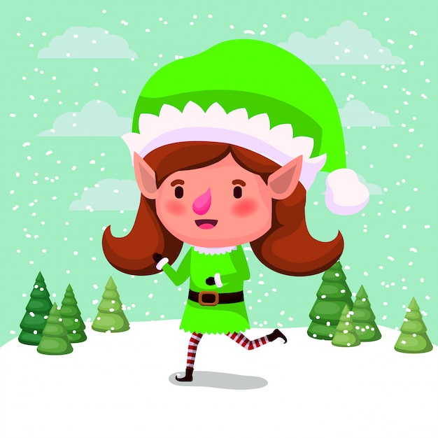 Cute girl santa helper in the snowscape