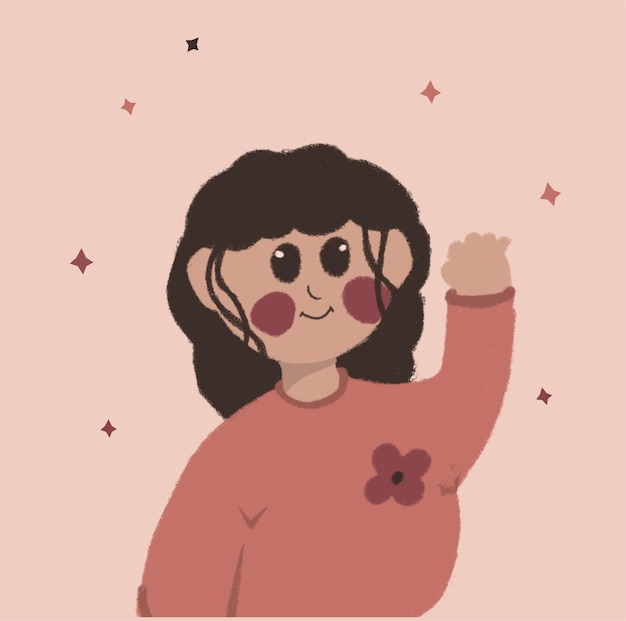 Cute girl say hello vector icon illustration