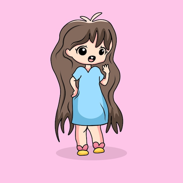 Vector cute girl saying hello illustration