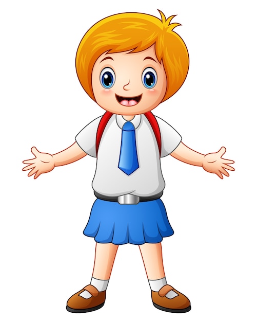 Cute girl in a school uniform waving hand