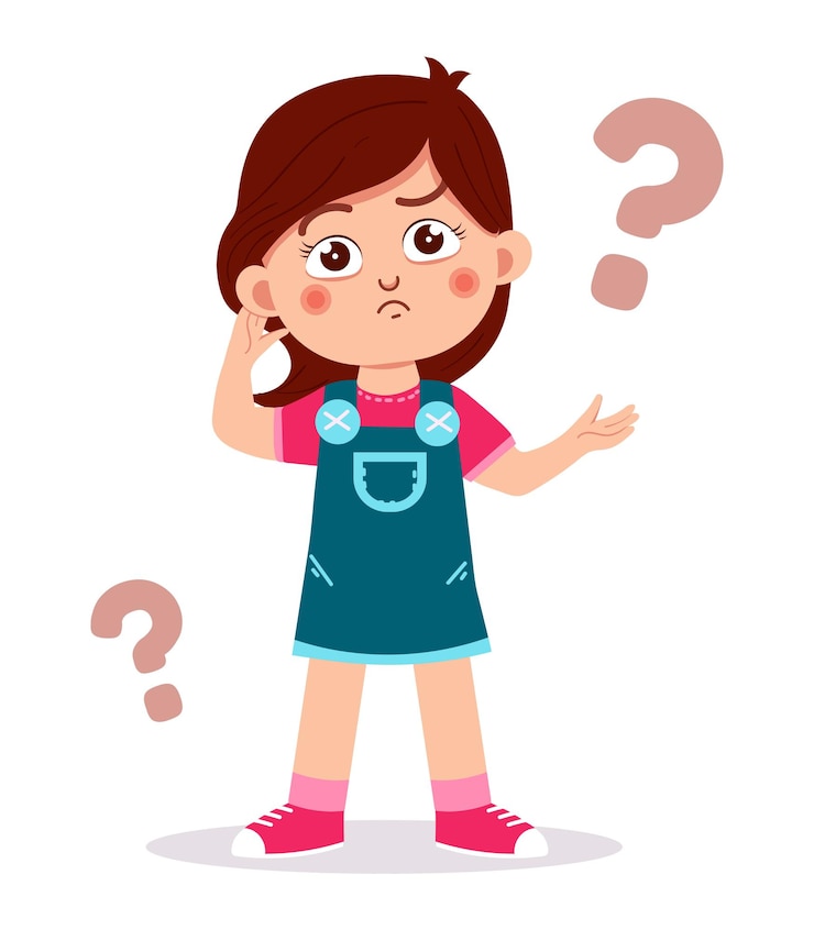 Vector cute girl show confused expression with question mark