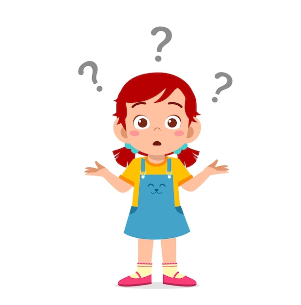 Vector cute girl show confused expression with question mark