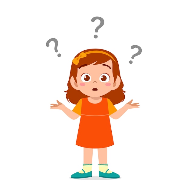 Vector cute girl show confused expression with question mark