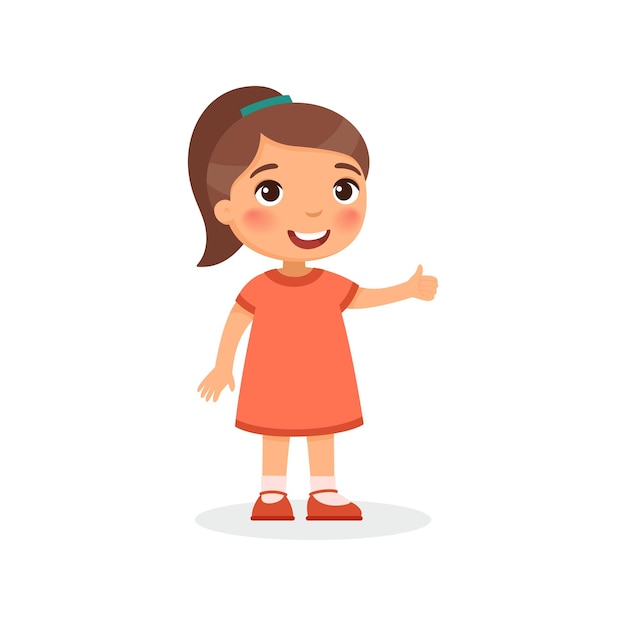 cute girl showing thumbs up gesture happy little kid smiling toddler preteen child cartoon character