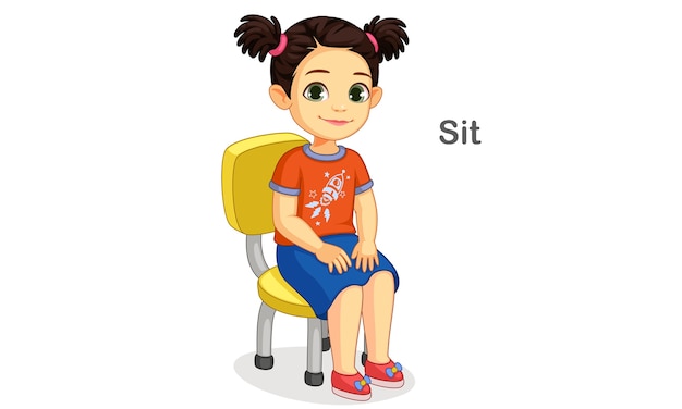 Милая девушка сидит на стуле иллюстрация