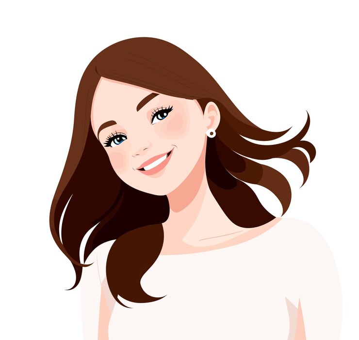 흰색 배경 벡터 일러스트 레이 션에 웃는 귀여운 소녀