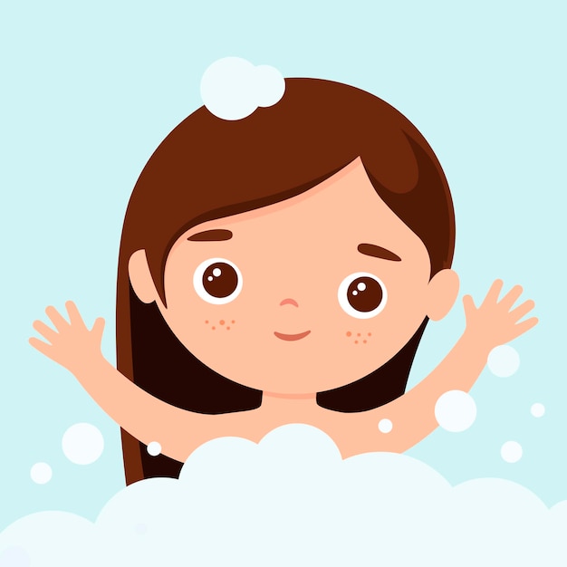 Cute girl in soap suds cartoon design