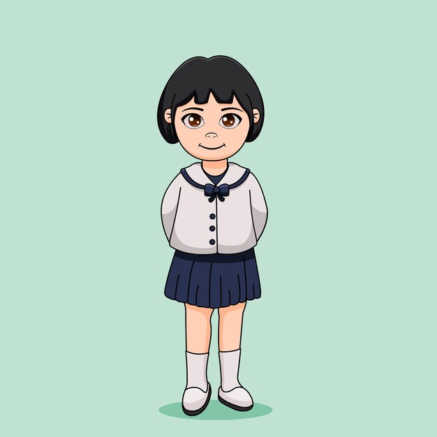 Vector cute girl standing using school uniform illustration