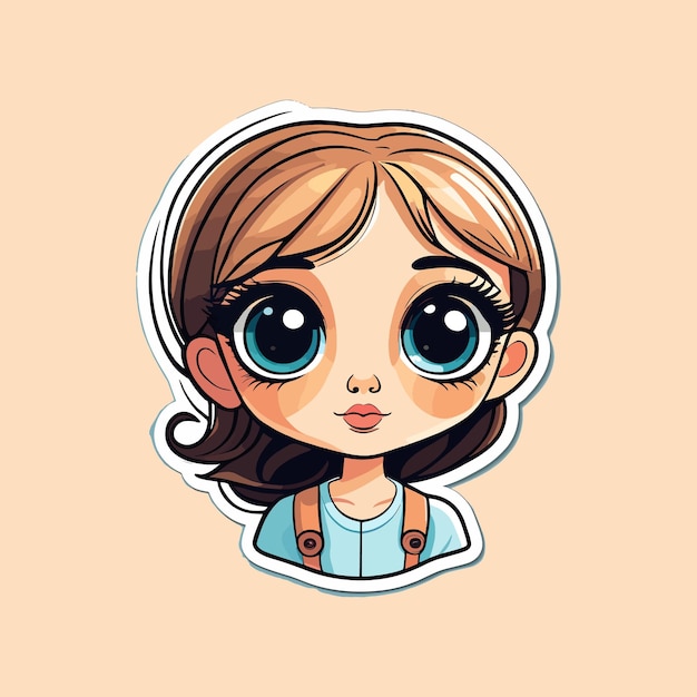 Cute Girl Sticker Vector Style