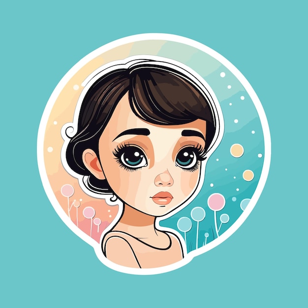 Cute Girl Sticker Vector Style