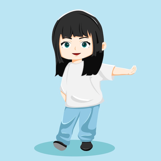 Vector cute girl stretching one hand illustration