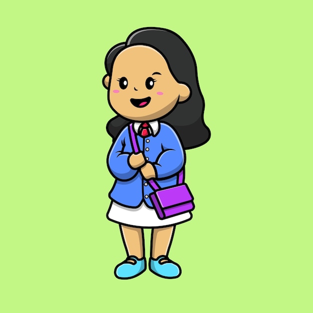 Cute girl student cartoon vector icon illustration