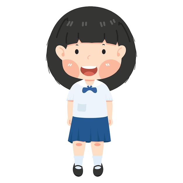Cute girl student characters wearing uniform