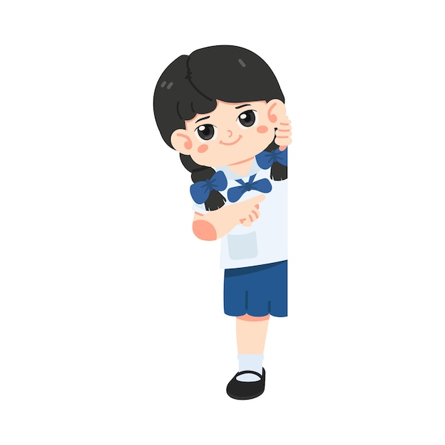 Vector cute girl student pointing finger