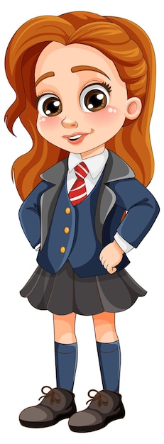 Vector cute girl student in school uniform