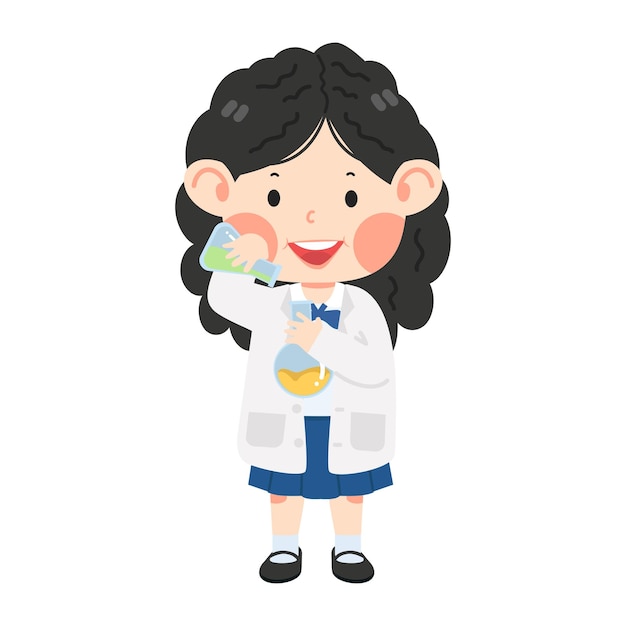 Cute girl student Scientist kid cartoon