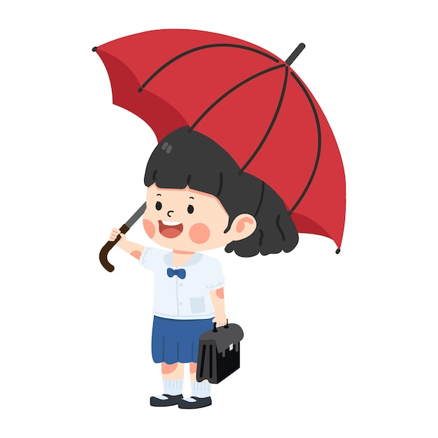 Cute girl student with red umbrella