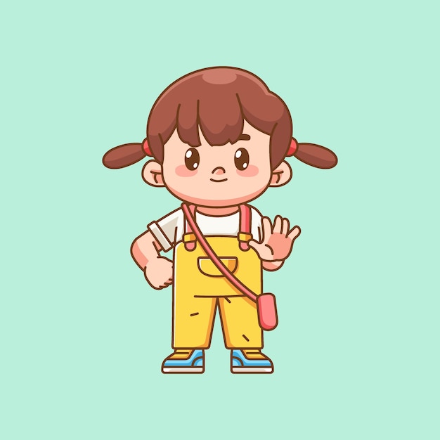 귀여운 소녀 스타일리시 옷 카와이 치비 캐릭터 마스코트 일러스트레이션