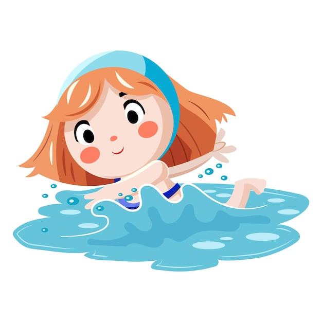 Vector cute girl swimming vector