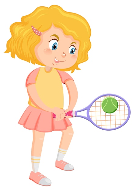 Vector cute girl tennis player cartoon