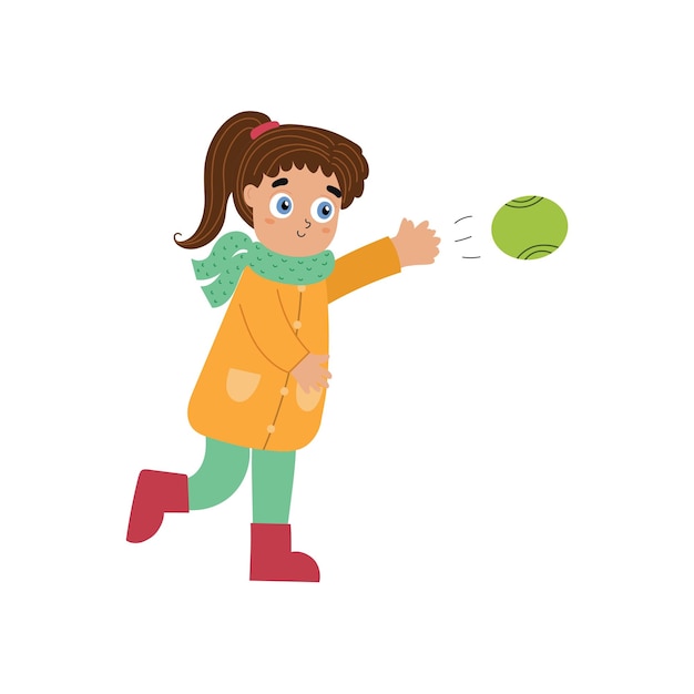 ベクトル ボールを投げるかわいい女の子屋外野球活動幸せな子供はボールを投げるベクトルイラスト
