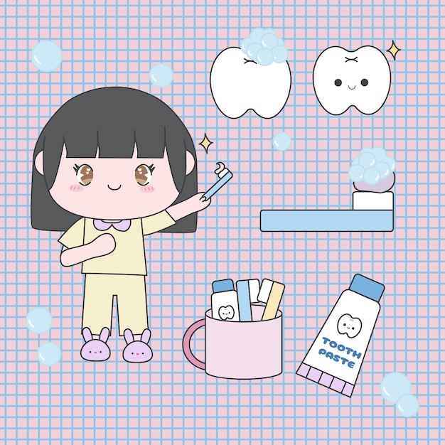 Cute girl tooth care