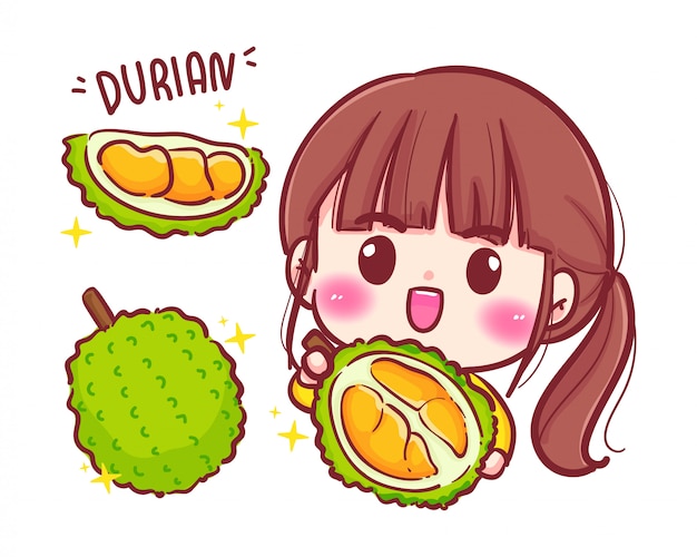 Cute girl tuinman met durian fruit