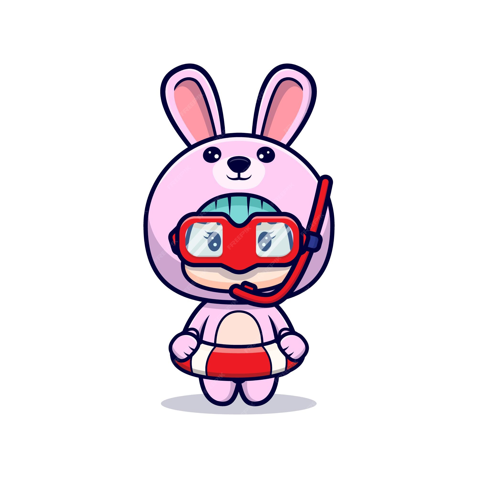 Premium Vector Cute girl wearing bunny costume with swimming goggle