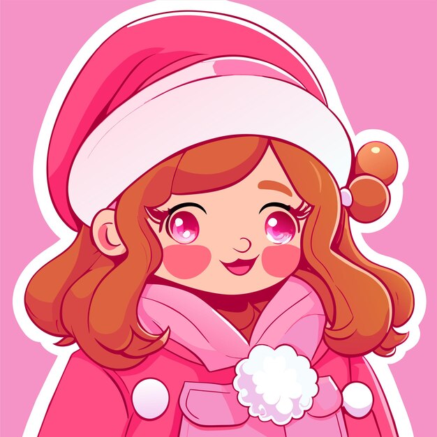 Cute girl wearing christmas costume hand drawn flat stylish cartoon sticker icon concept isolated