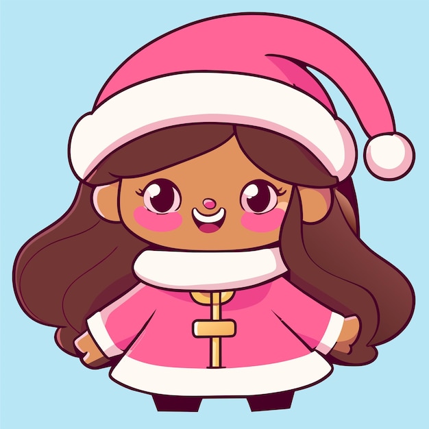 Cute girl wearing christmas costume hand drawn flat stylish cartoon sticker icon concept isolated