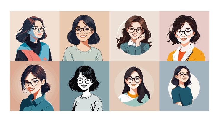 Vector 眼鏡をかぶった可愛い女の子 幸せな気分