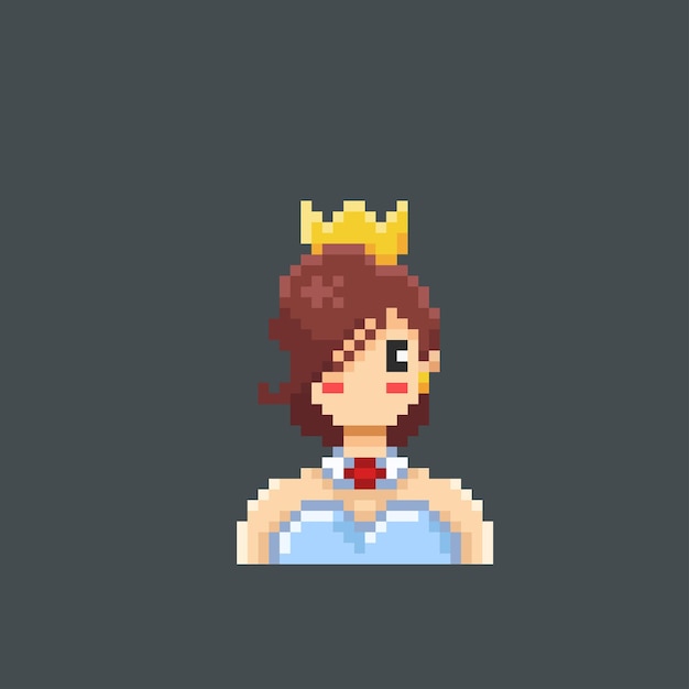 cute girl wearing golden crown in pixel art style