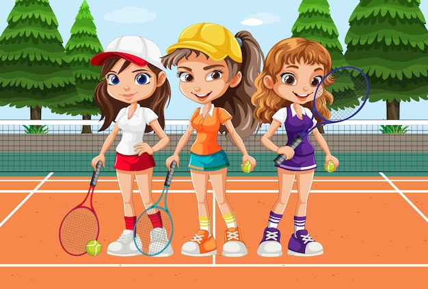 Cute girl wearing hat face ponytail hair tennis at tennis court