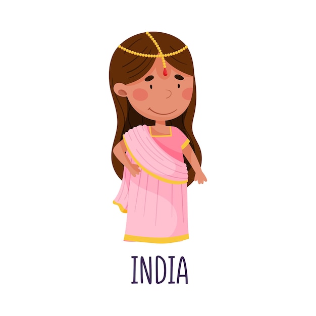 Vector cute girl wearing national costume of india vector illustration