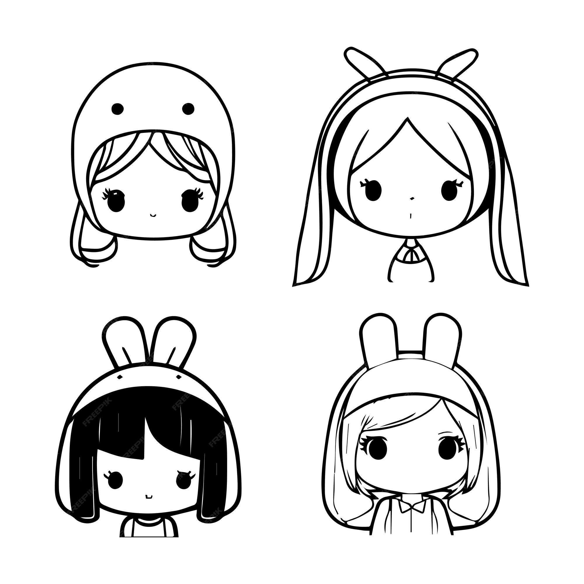 Premium Vector | Cute girl wearing rabbit hat collection set hand drawn