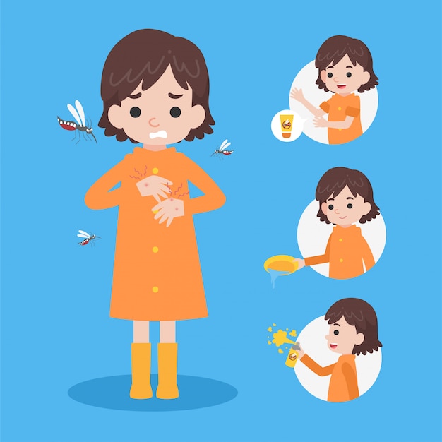 Premium Vector | Cute girl wearing raincoat have a mosquito blister dengue fever Premium Vector | Cute girl wearing raincoat have a mosquito blister dengue fever