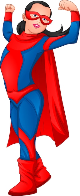 Vector cute girl wearing superhero costume