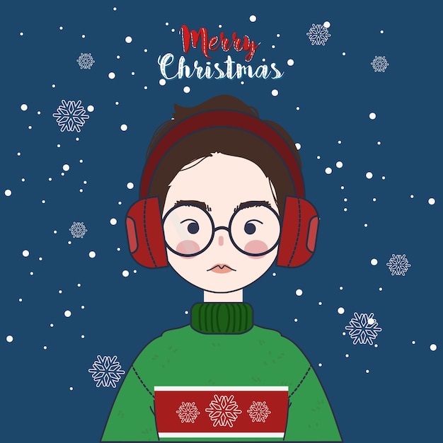 Cute Girl Wearing Sweater And Ear Muff In Christmas Winter .