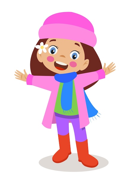 Premium Vector | Cute girl in winter clothes with coat and hat